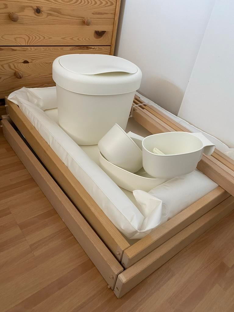 Ikea SNIGLAR Baby Commode, beuken/wit, incl. aankleedkussen, Ophalen, Gebruikt, Minder dan 75 cm, 50 tot 70 cm