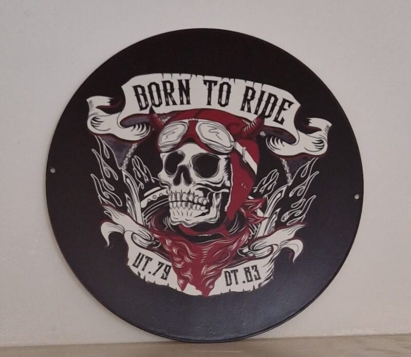 Metaal, skull, wandbord, deco, biker, born to ride, route 66, Ophalen of Verzenden, Nieuw, Metaal, Decoratieobject