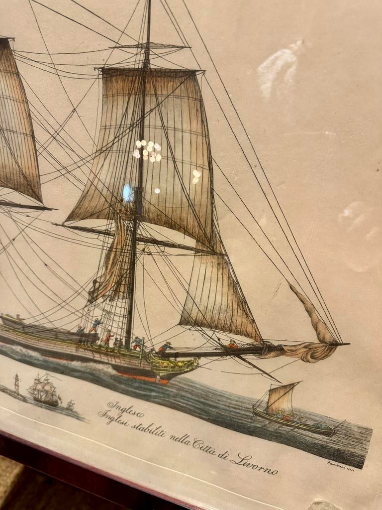 18 eeuws handgekleurd kopergravure, engels koopvaardijschip, Ophalen