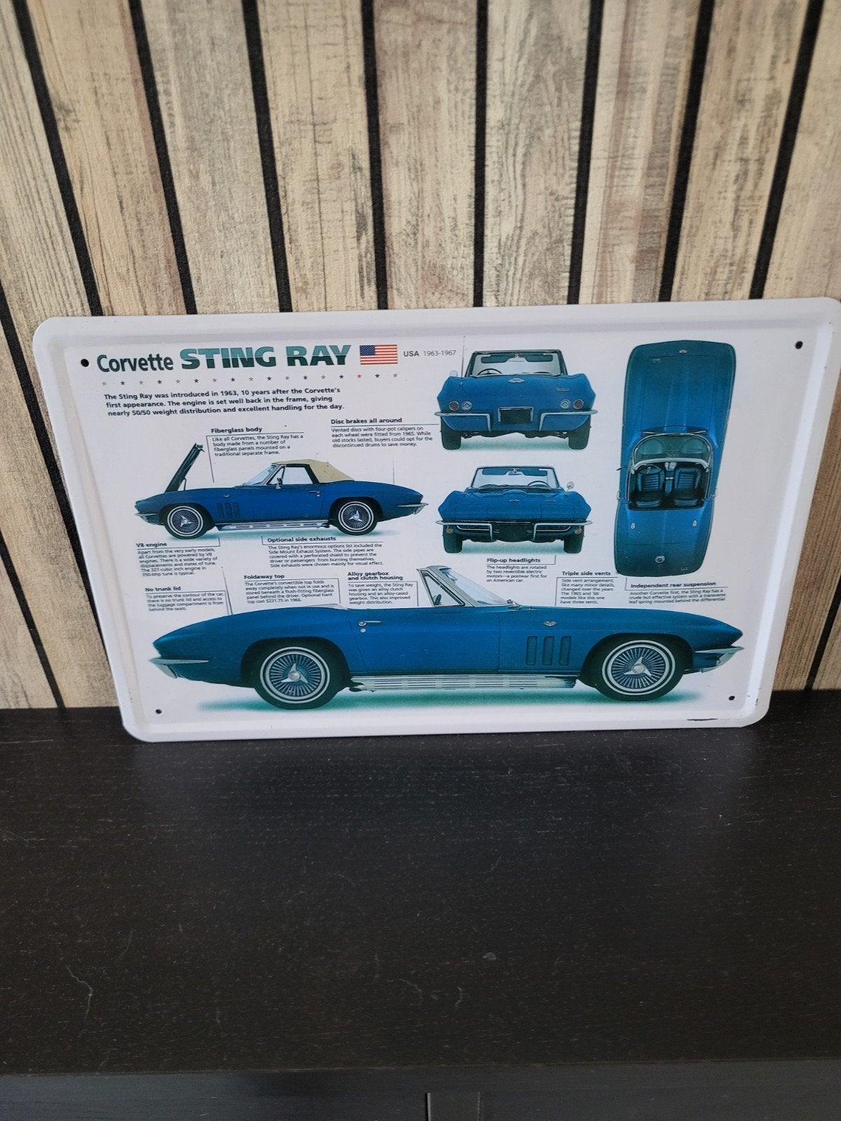 Corvette Sting Ray Cabrio Metalen Bord, Ophalen of Verzenden, Zo goed als nieuw, Auto's