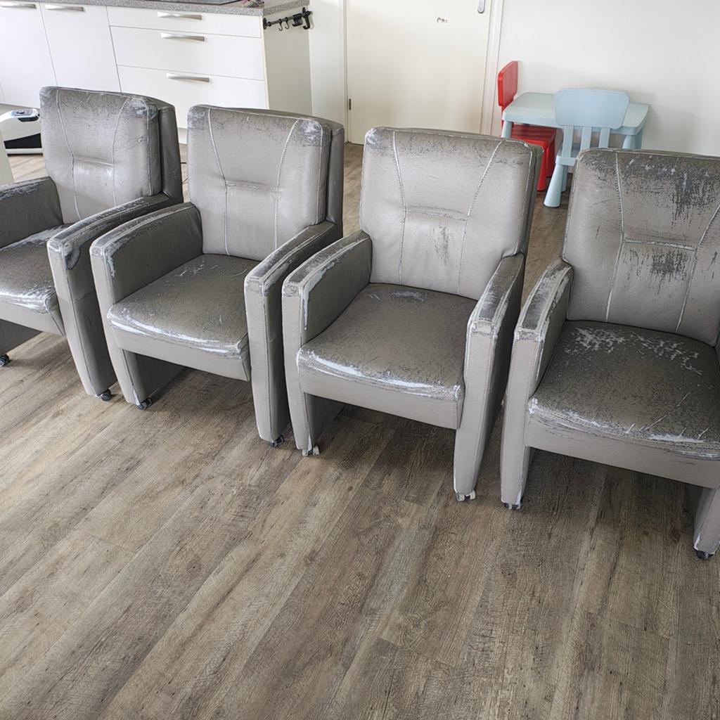 Eetkamerstoelen 4 stuks met wieltjes leer, Ophalen, Gebruikt, Leer, Vijf, Zes of meer stoelen