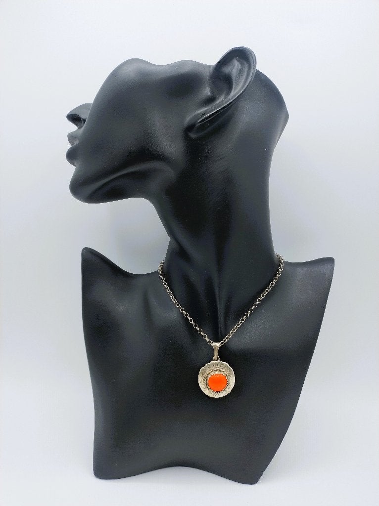 Zilveren jasseronketting met bloedkoralen hanger, 51 cm, Sieraden, Tassen en Uiterlijk, Kettingen, Met hanger, Gebruikt, Info@zilverwebsite.nl