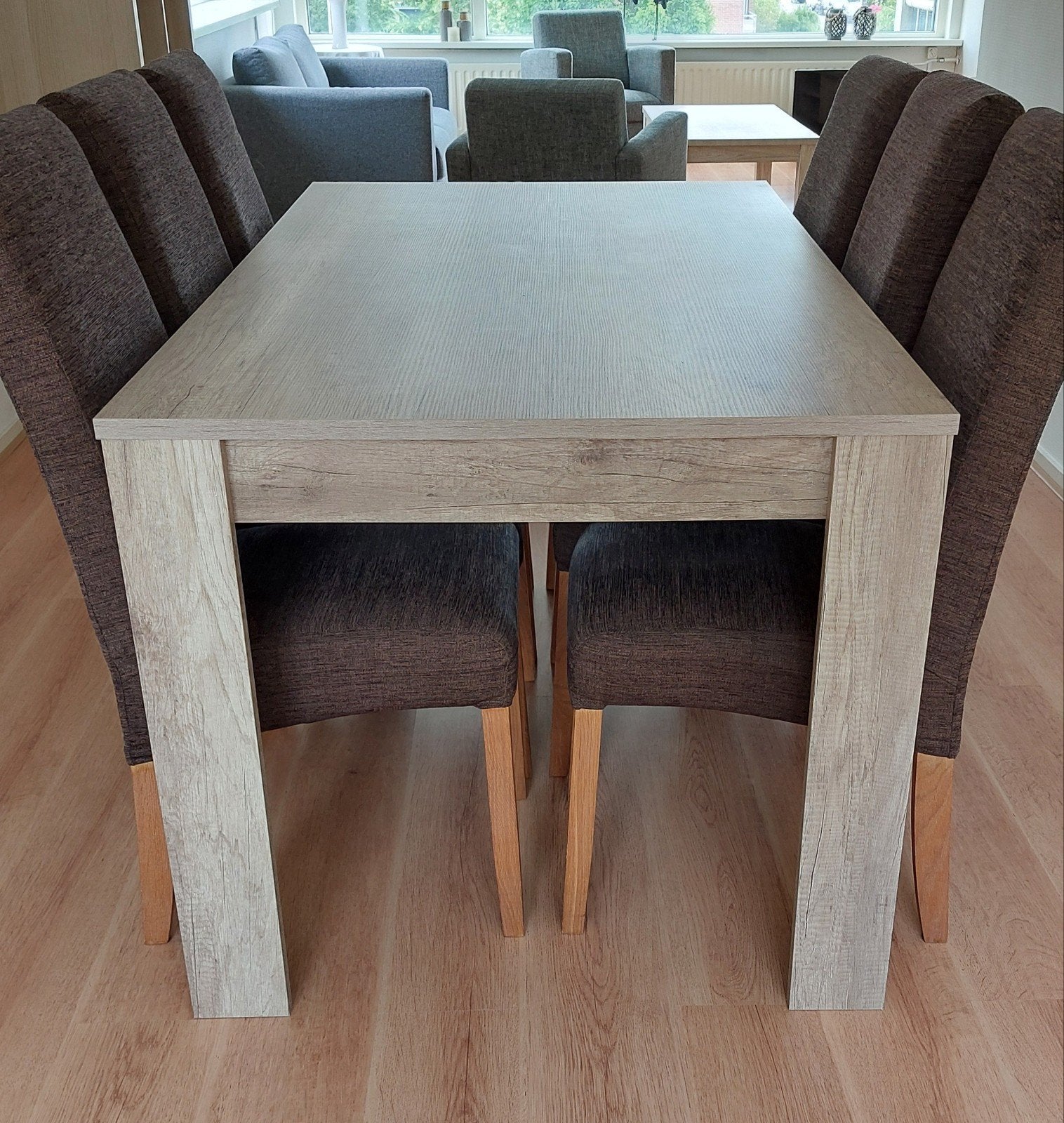 Eettafel met 6 stoelen, eethoek, e.a. meubels, Ophalen, Zo goed als nieuw