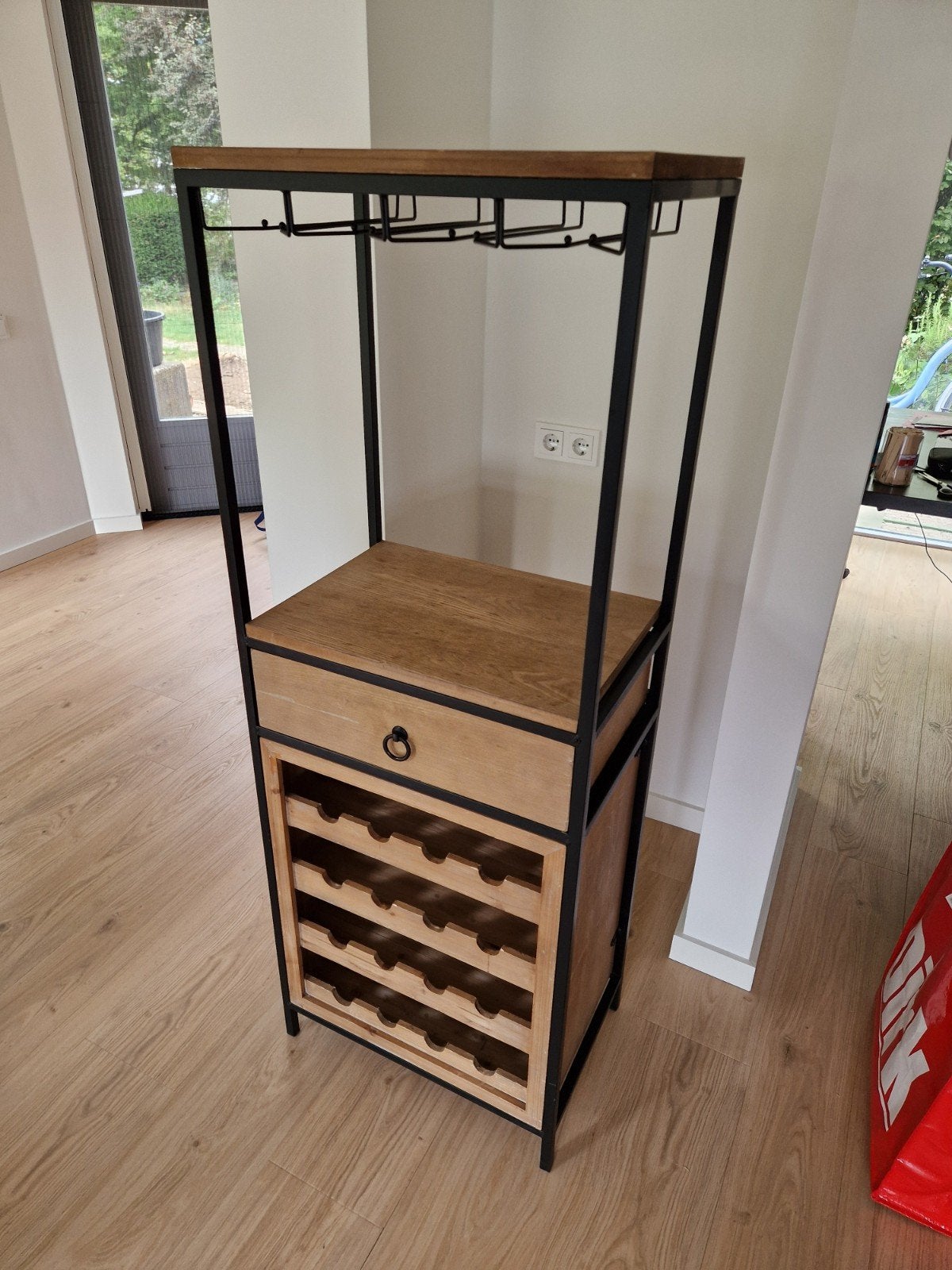 Wijnrek wijnkast flessenrek bar hout eiken-look, Ophalen, Gebruikt, Hout