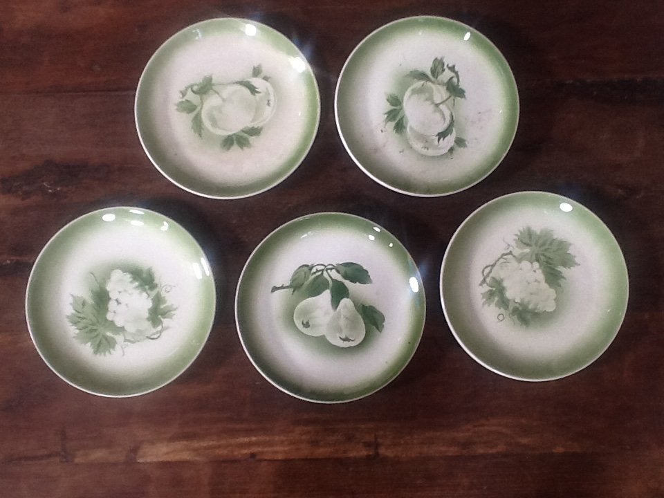 5 antieke Franse fruitbordjes, Ophalen of Verzenden
