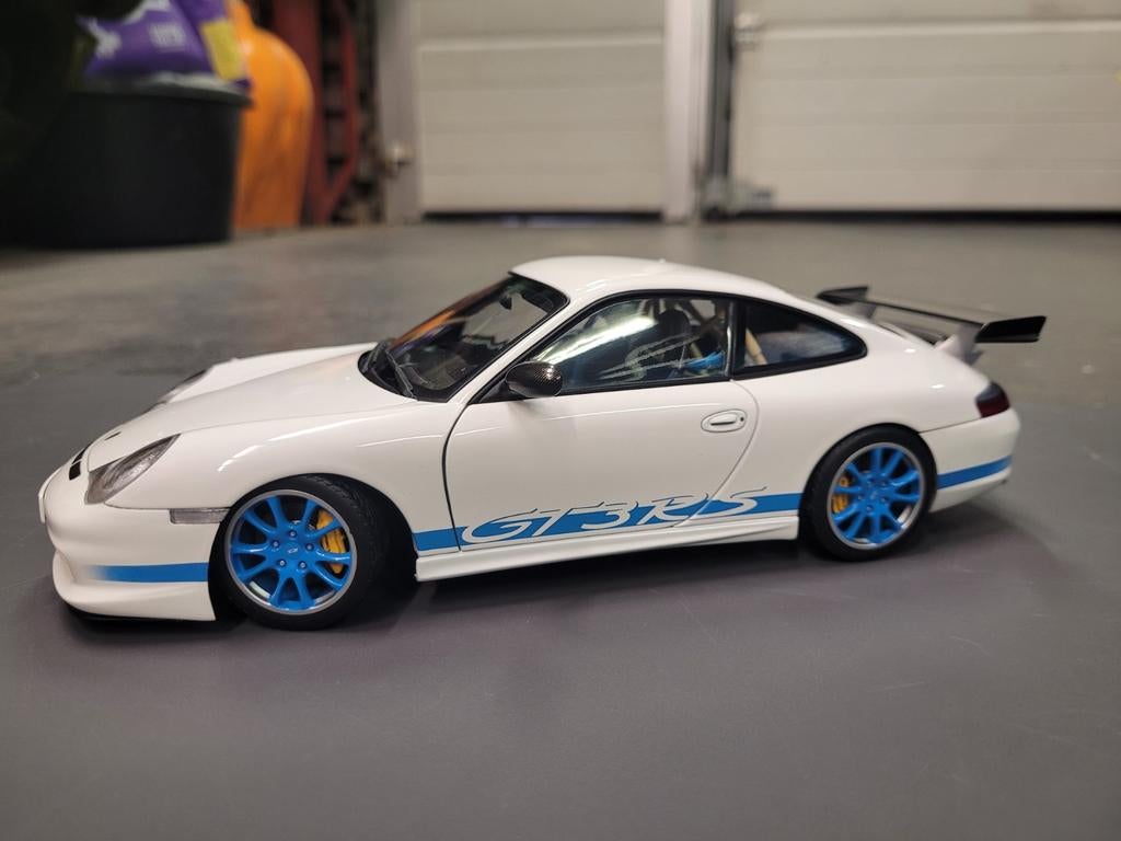Porsche 911 996 GT3 RS 2002 wit/blauw Autoart, Ophalen of Verzenden, Zo goed als nieuw, Autoart