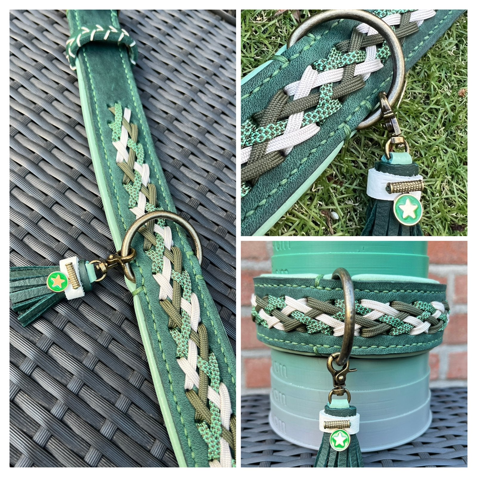 Fraaie halsband groen leer mint nappa paracord decor 37-46, Ophalen of Verzenden, Handgemaakt, Nieuw