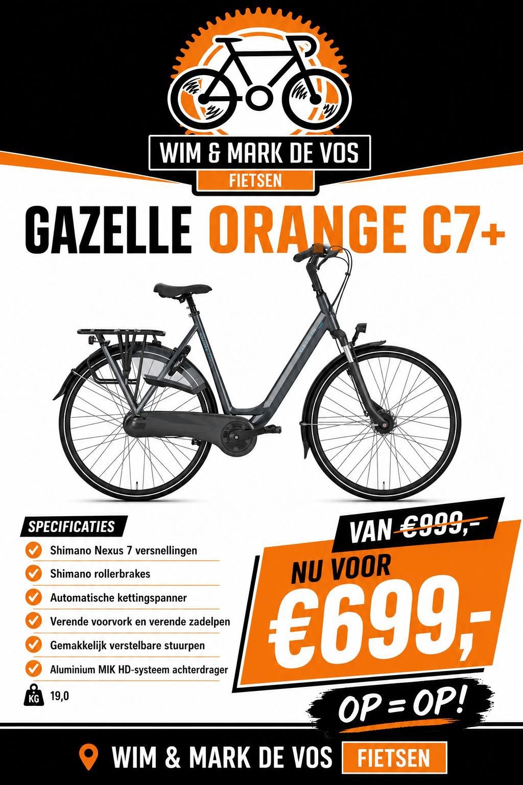 nieuwe gazelle orange 7+ van €999,- nu €699,- !, Ophalen, Nieuw, Gazelle
