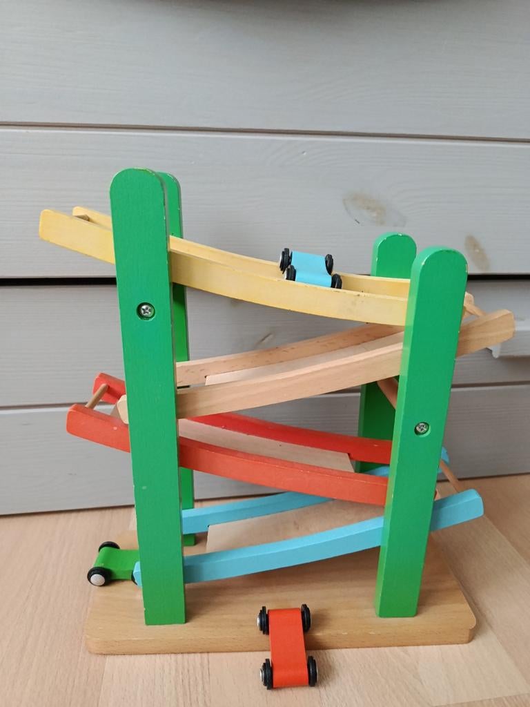 Houten autobaan met 3 autootjes, Ophalen, Gebruikt, Jongen of Meisje