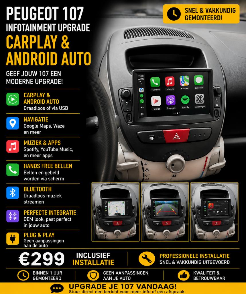 CarPlay PEUGEOT 107 INFOTAINMENT UPGRADE, Ophalen of Verzenden, Gebruikt