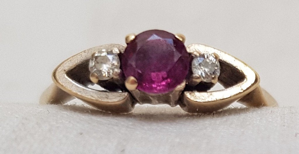 Ring 18 kt amethyst briljant., Sieraden, Tassen en Uiterlijk, Antieke sieraden, Ophalen of Verzenden, Goud, Ring, Met edelsteen