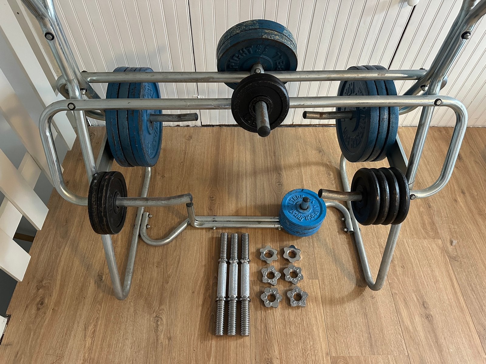 Kettler halterrek met halterschijven, Sport en Fitness, Fitnessmaterialen, Ophalen, Gebruikt, Armen, Halterschijven