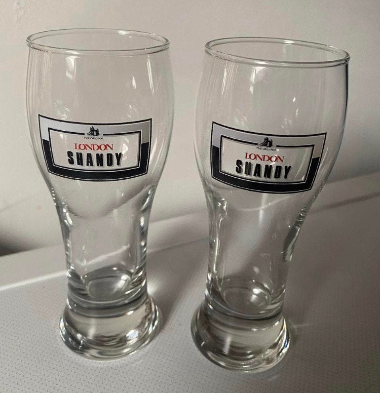 2 London Shandy glazen met verzwaarde voet. Hoogte 15 cm., Verzamelen, Ophalen of Verzenden, Zo goed als nieuw, Borrel- of Shotglas