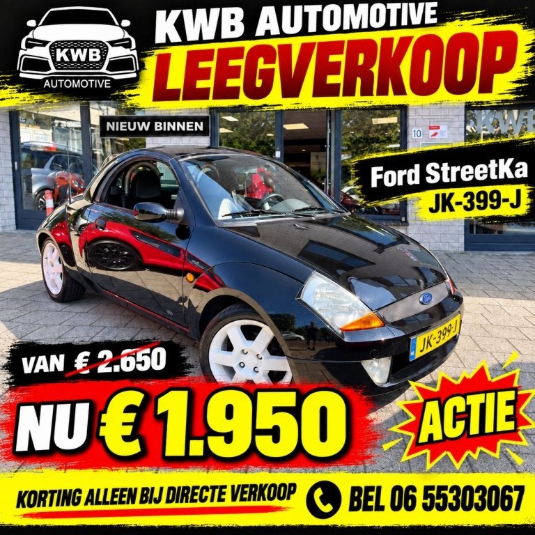 Ford Ka StreetKa 1.6 | Leer Hardtop | Nieuwe APK (bj 2004), Auto's, 13 km/l, Gebruikt, 1599 cc, Zwart