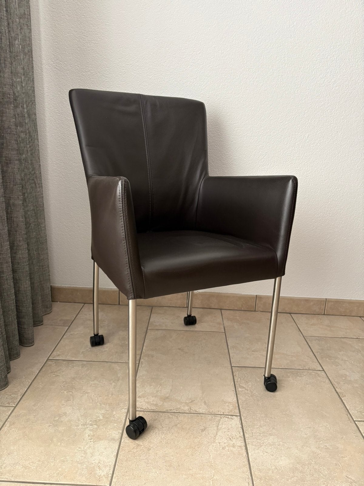 Lederen eetkamer stoelen Bruin - set van 4 stoelen, Huis en Inrichting, Ophalen, Gebruikt, Bruin, Leer
