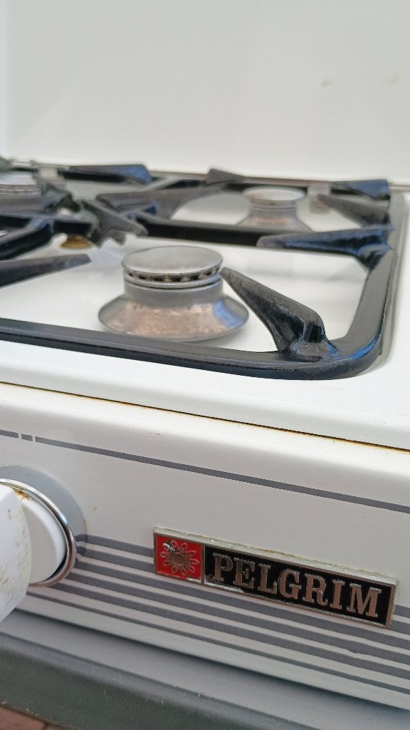 4 pits Pelgrim vrijstaand gasstel met kleine middenbrander, Gebruikt, Gas, Vrijstaand, 4 kookzones