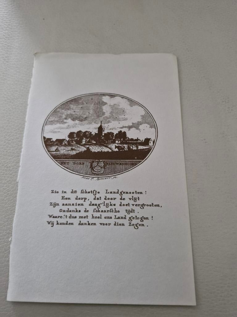 Oude prent met dorp en tekst Nieuw Windhoorn, Ophalen of Verzenden