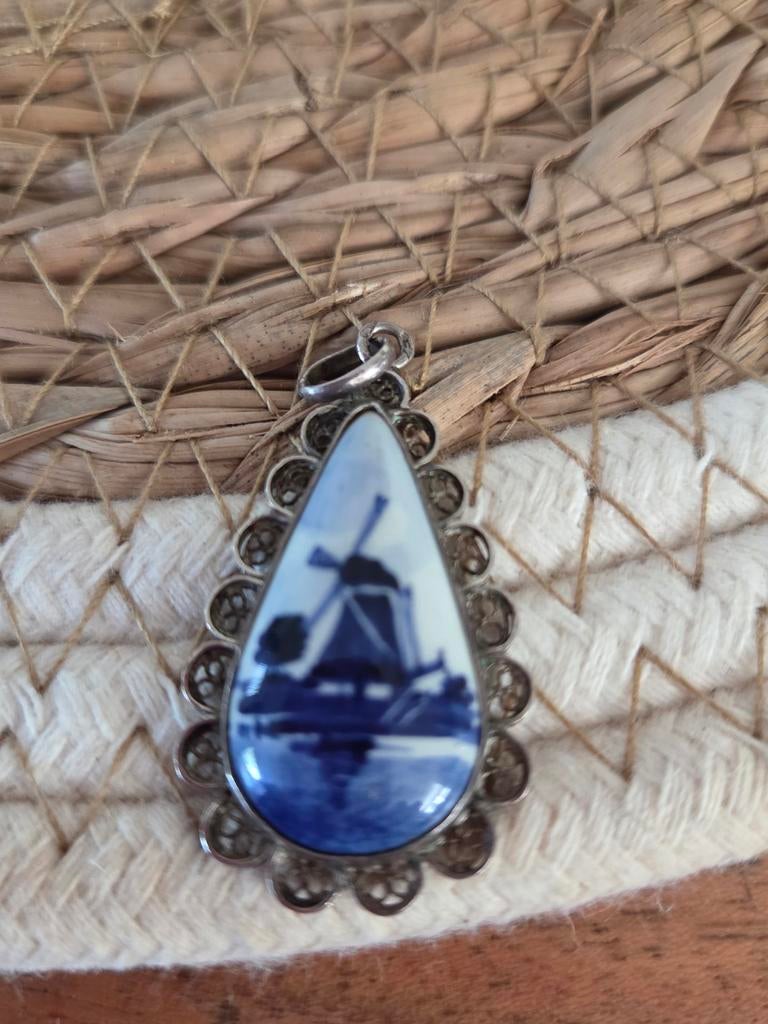 Sterling Zilveren Delft Hanger met Molen - Vintage Holland, Sieraden, Tassen en Uiterlijk, Antieke sieraden, Ophalen of Verzenden