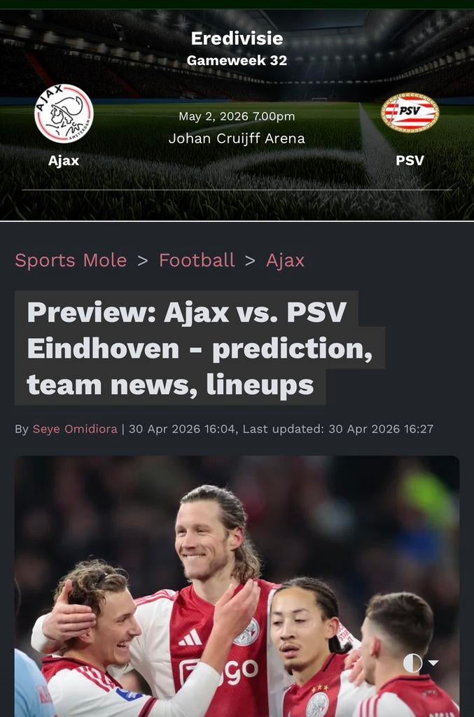 Ajax - psv 3 kaarten, Twee personen, Februari