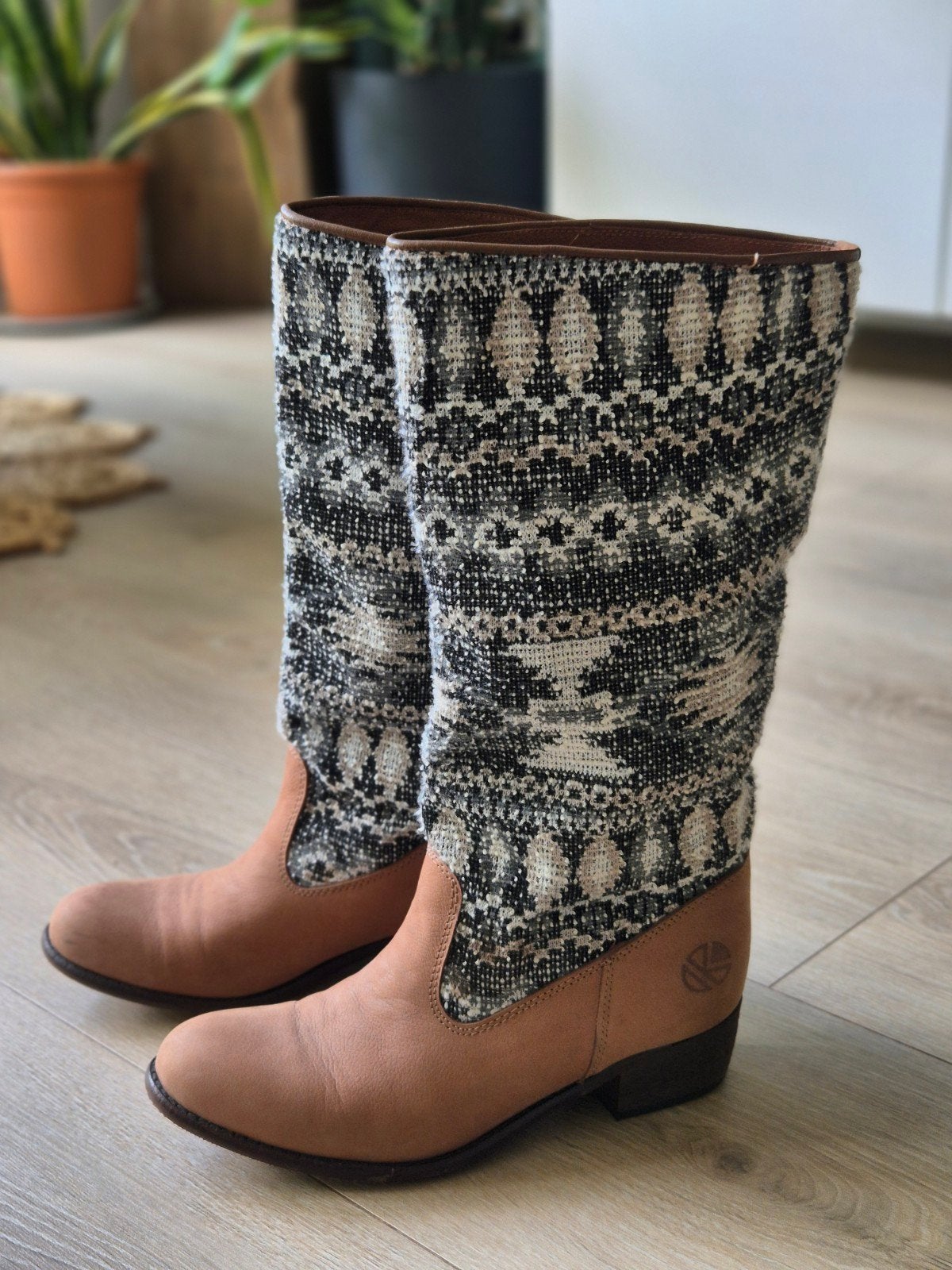 Boho laarzen met gebreide schacht, Hoge laarzen, Bruin, Kindreds, Ophalen of Verzenden