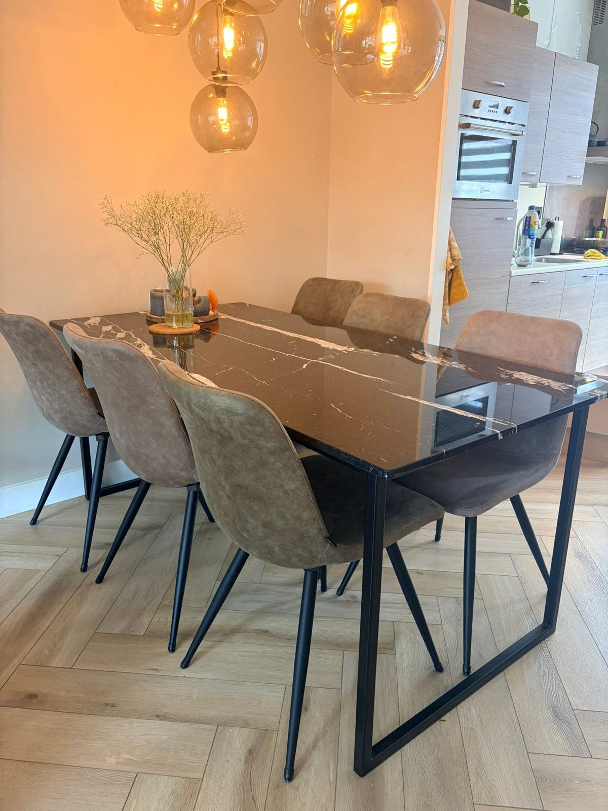 6x MX Sofa eetkamerstoelen - groen en grijs, Ophalen, Overige kleuren, Zo goed als nieuw, Stof