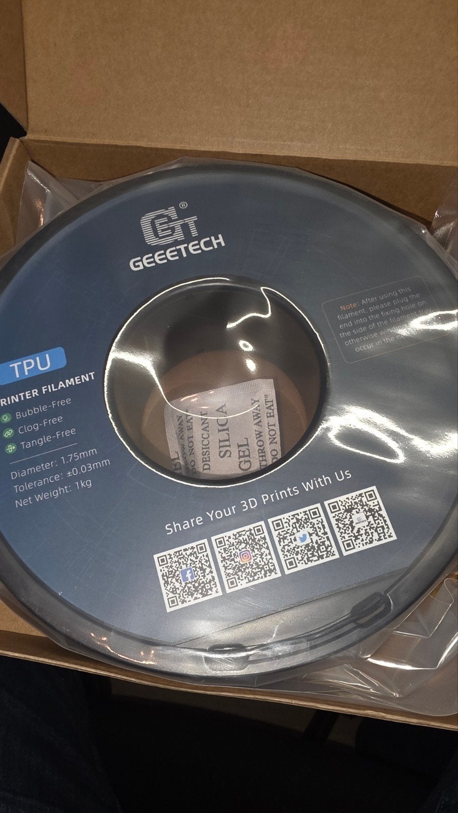 Nieuwe GEEETECH TPU 95A Filament 1.75mm Zwart 1KG, Computers en Software, Ophalen of Verzenden, Nieuw, Filamentrollen
