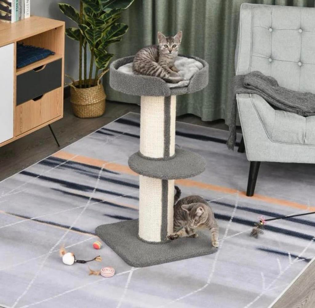 PawHut kattenboom krabpaal met platform sisal pluche grijs, Ophalen of Verzenden, Nieuw, Krabpaal