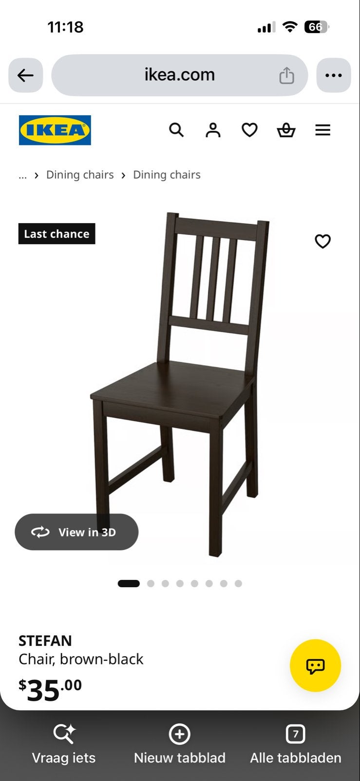 Nieuwe IKEA Stefan stoel in doos, Huis en Inrichting, Ophalen, Bruin, Nieuw, Eén
