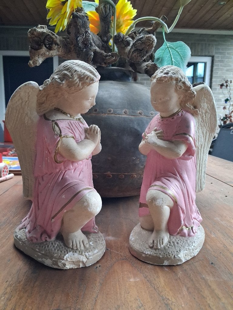 oma's nostalgische oude roze engeltjes / 24 cm hoog, Ophalen