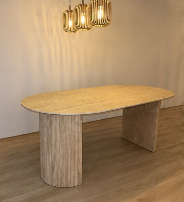Eettafel 180x90 cm - Travertin, Ophalen, 50 tot 100 cm, Zo goed als nieuw, 150 tot 200 cm