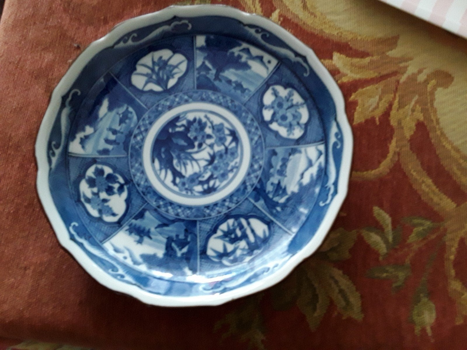 Antiek Japans Imari porseleinen bord, blauw-wit decor, Ophalen of Verzenden