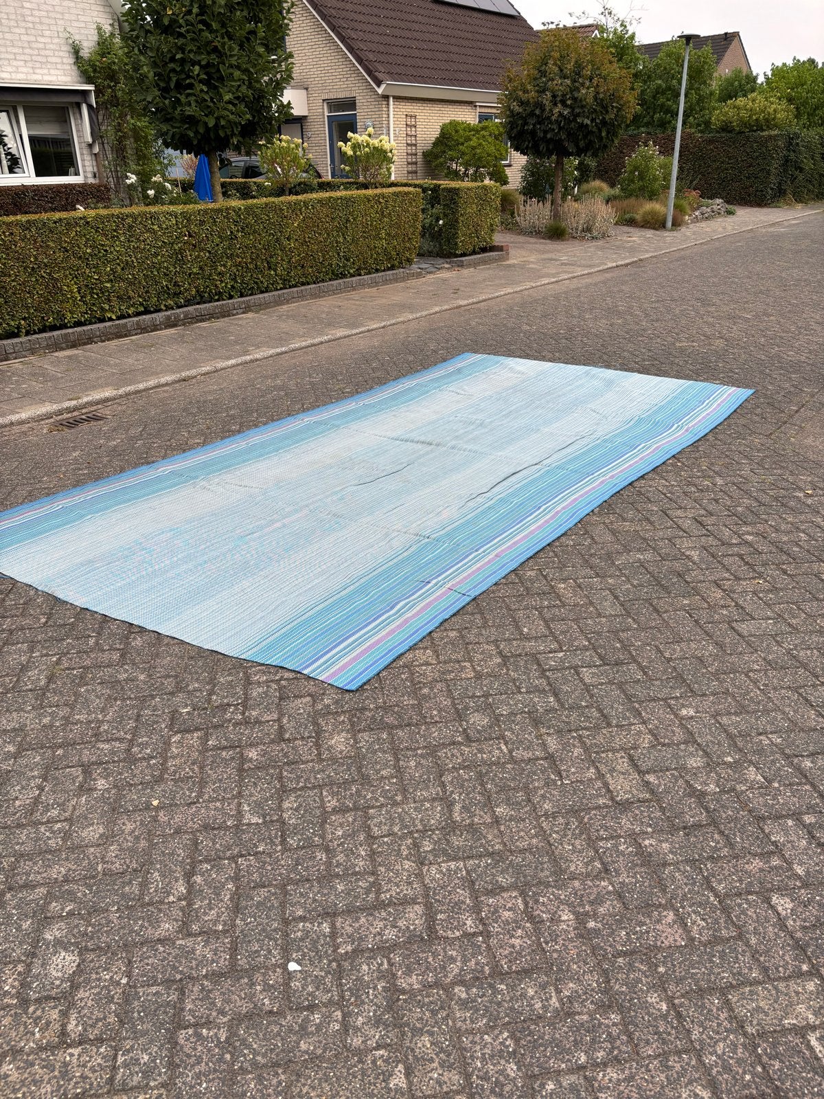 Campingtapijt / Voortenttapijt - Blauw gestreept 490 x 250, Ophalen of Verzenden, Gebruikt