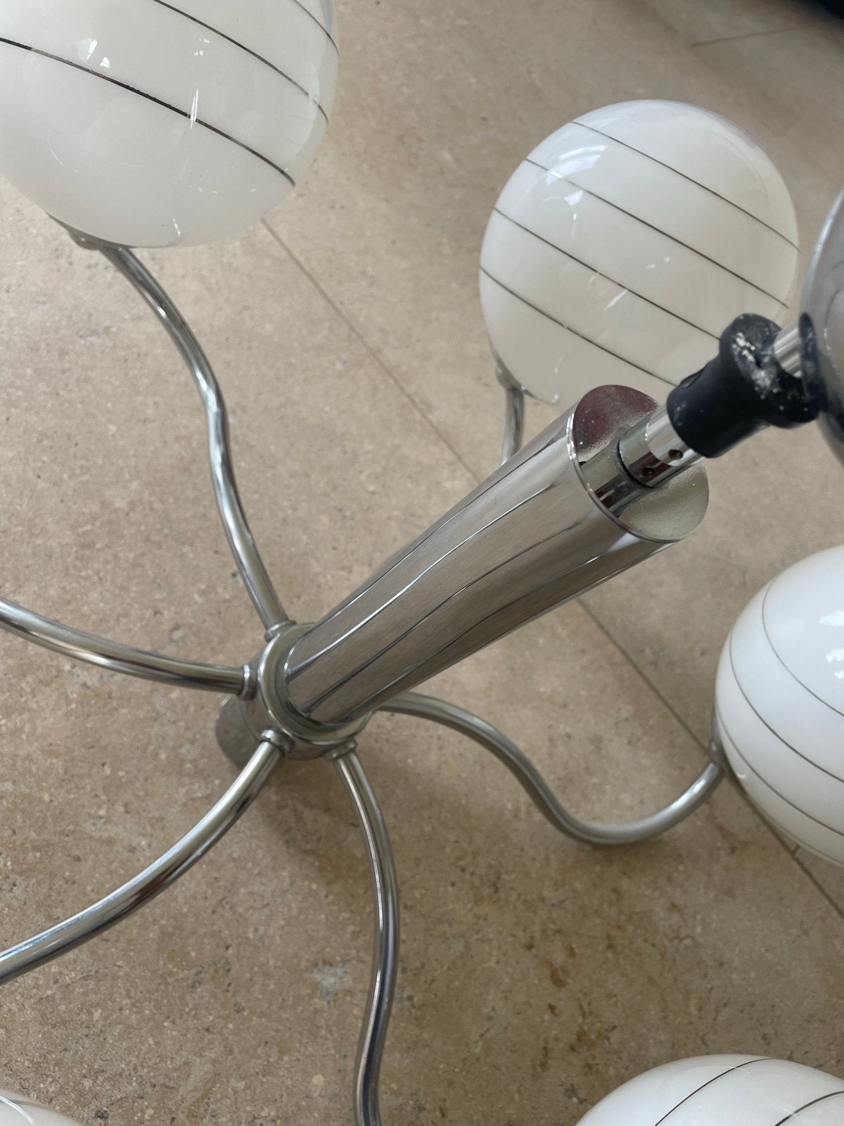 Vintage Plafondlamp Sputnik met 6 Glazen Bollen - Chroom/Wit, Ophalen