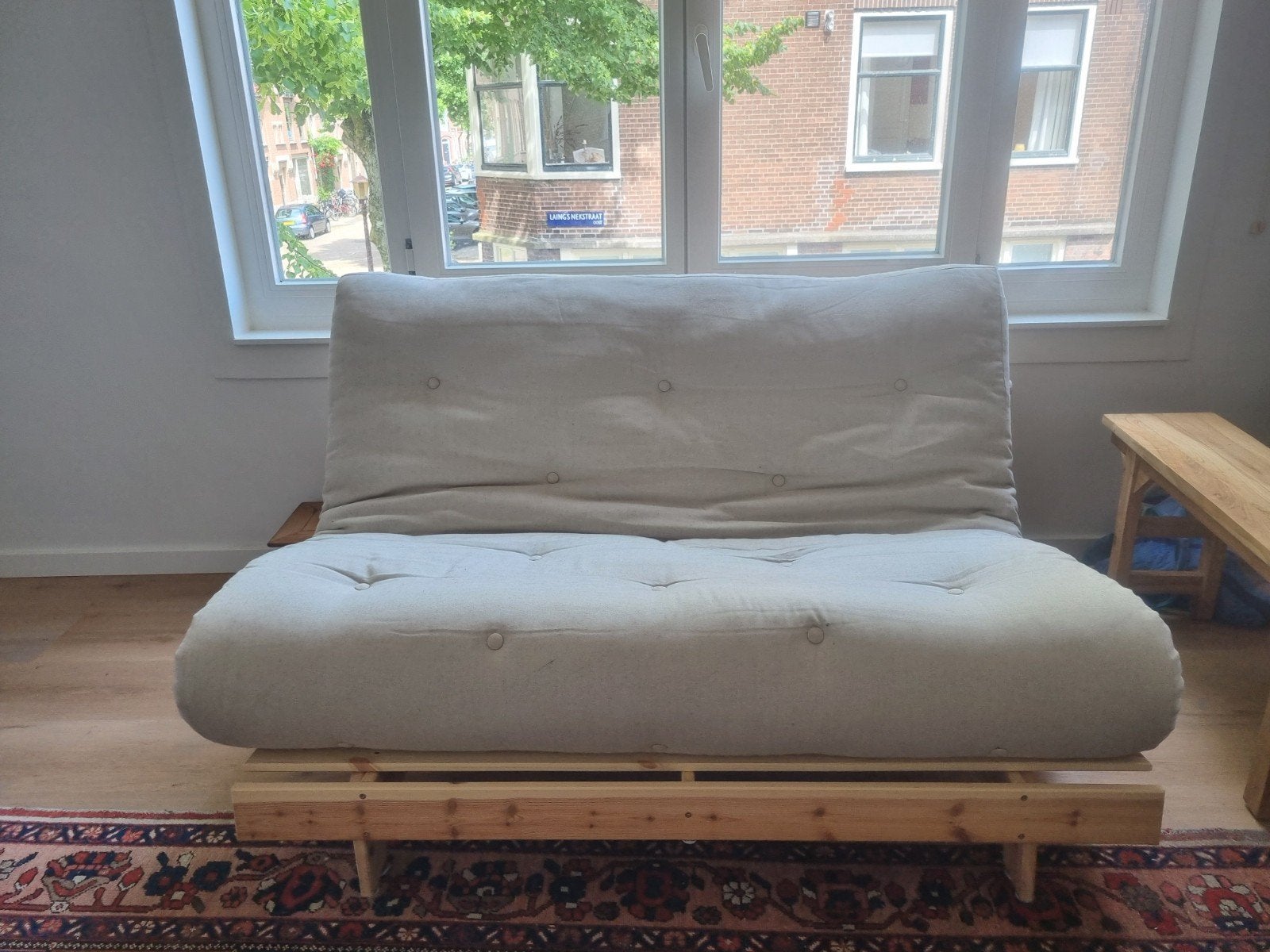 Karup Design Roots 140 slaapbank naturel futon, Ophalen, Gebruikt, Beige, Tweepersoons