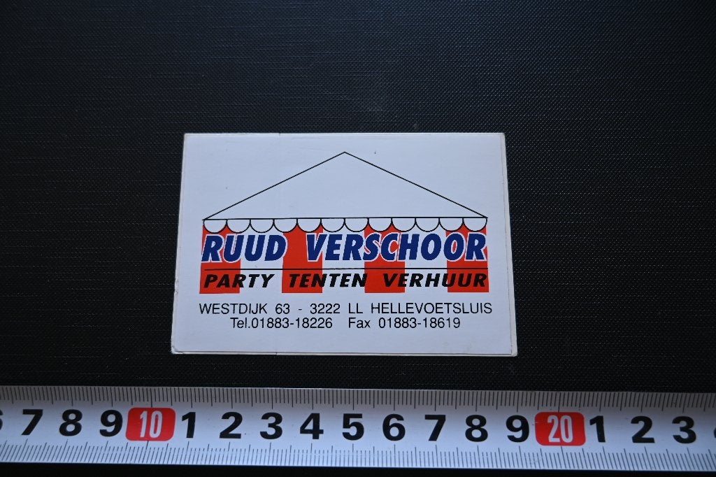 sticker hellevoetsluis RUUD VERSCHUUR party tenten verhuur, Ophalen, Zo goed als nieuw