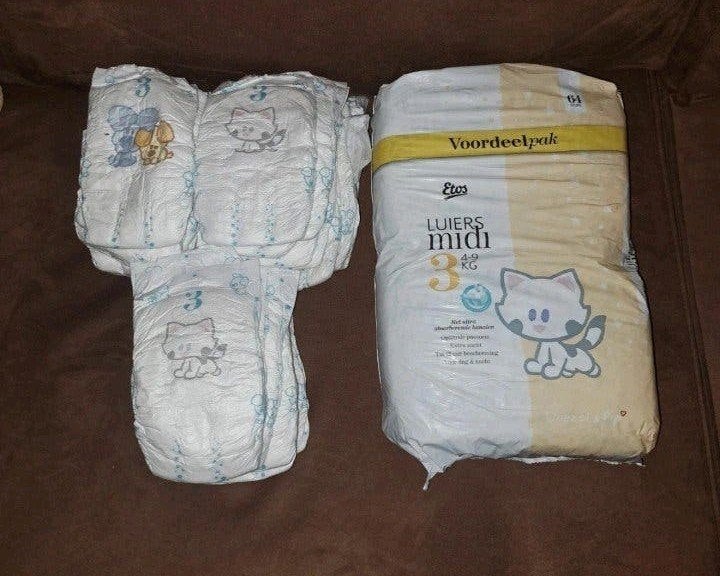 Etos Luiers Midi Maat 3 (4-9 kg) Voordeelpak - 64 stuks, Ophalen of Verzenden, Nieuw