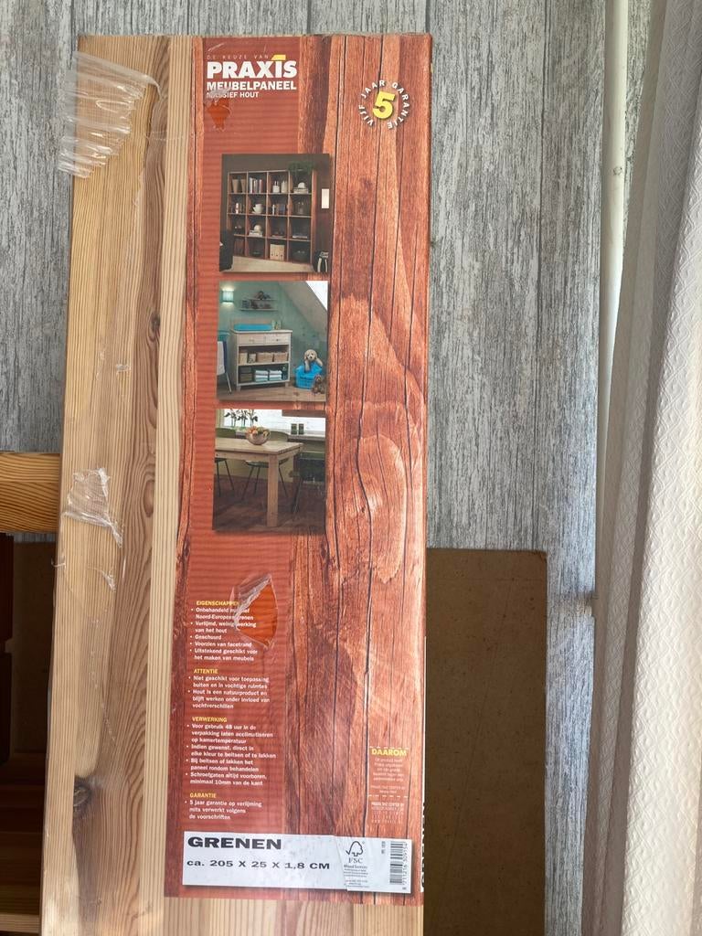 Nieuw! Grenen meubelpaneel 205 cm hoog, Ophalen, Minder dan 25 mm, Grenen, Zo goed als nieuw
