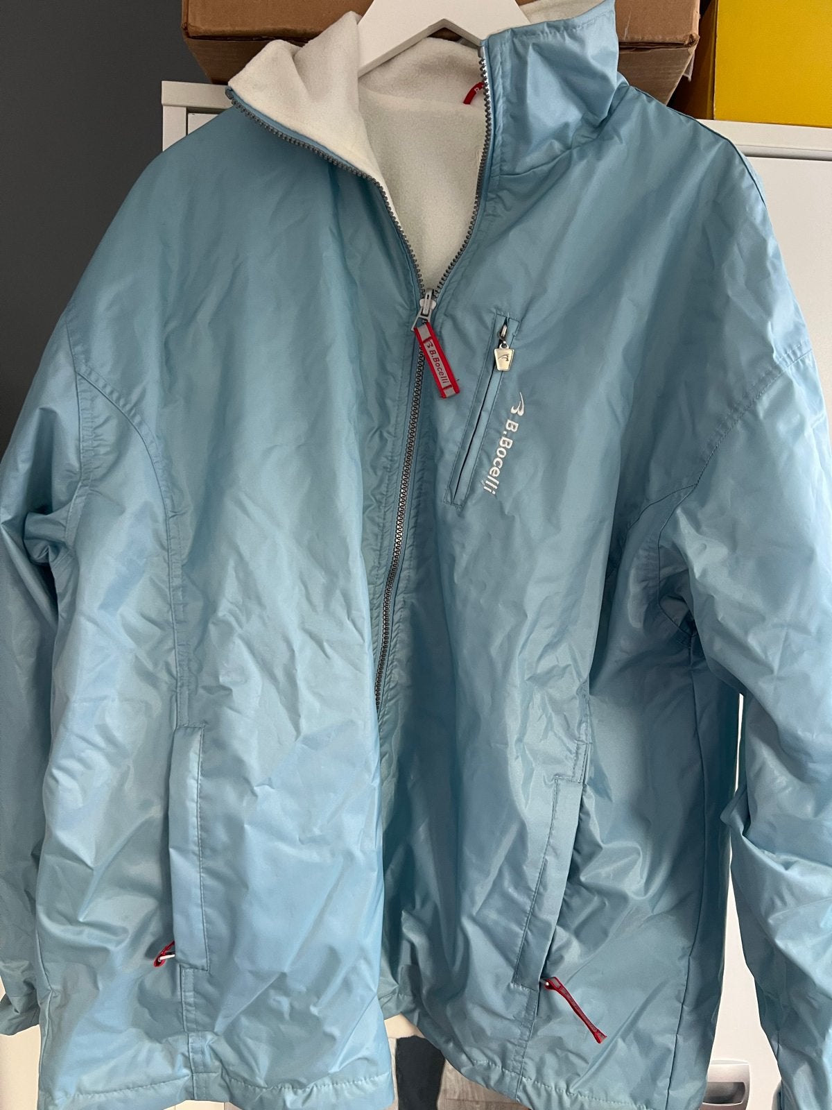 B. Bocelli jas maat L, lichtblauw met fleece voering, Ophalen of Verzenden, Zo goed als nieuw, Maat 42/44 (L), Blauw
