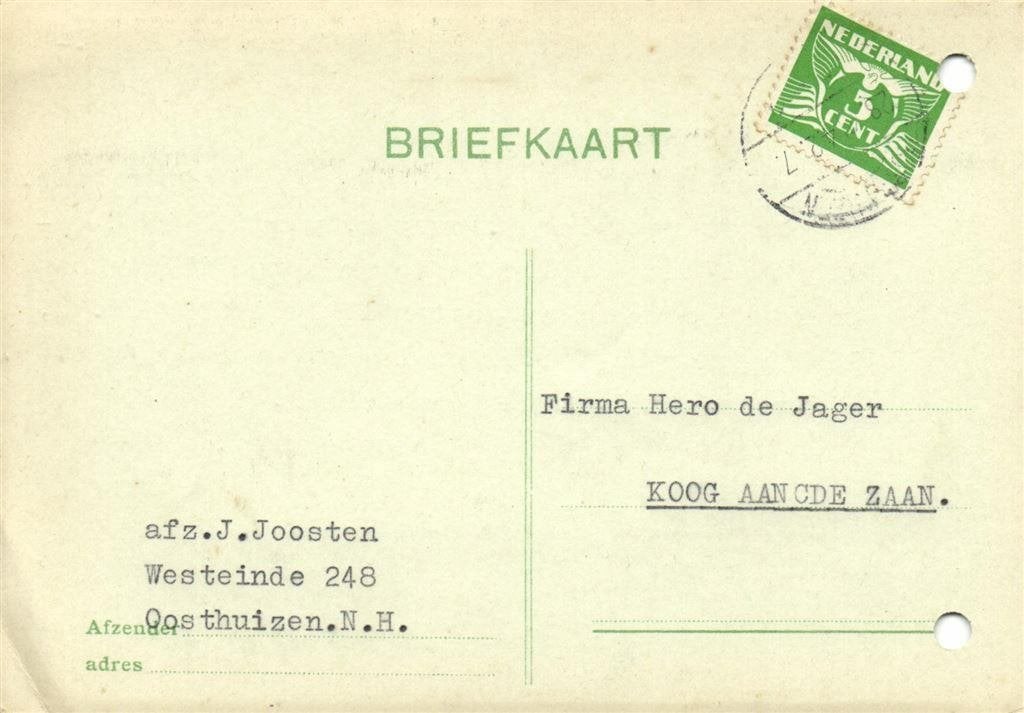 J. Joosten, Oosthuizen N.H. - 12.1942 - briefkaart, Ophalen of Verzenden, Briefkaart