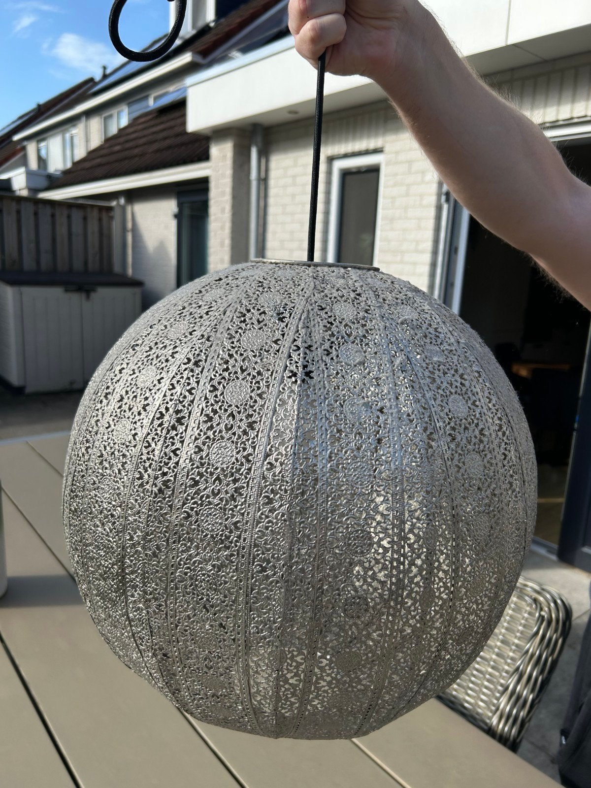 Zilverkleurige metalen hanglamp Aisha, doorsnede 40 cm, Ophalen, Zo goed als nieuw, Metaal, E27 (groot)