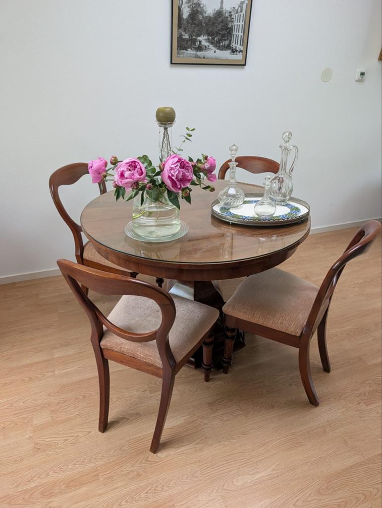 Biedermeijer eettafel met 4 stoelen, Ophalen