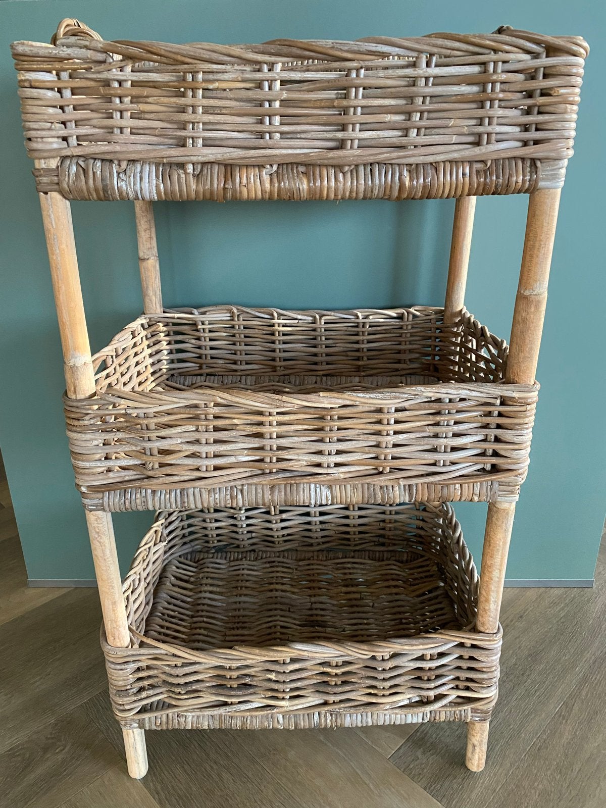 Rotan opbergrek met 3 manden - Vintage stijl, Ophalen, Vintage, Gebruikt, Natuurlijk materiaal