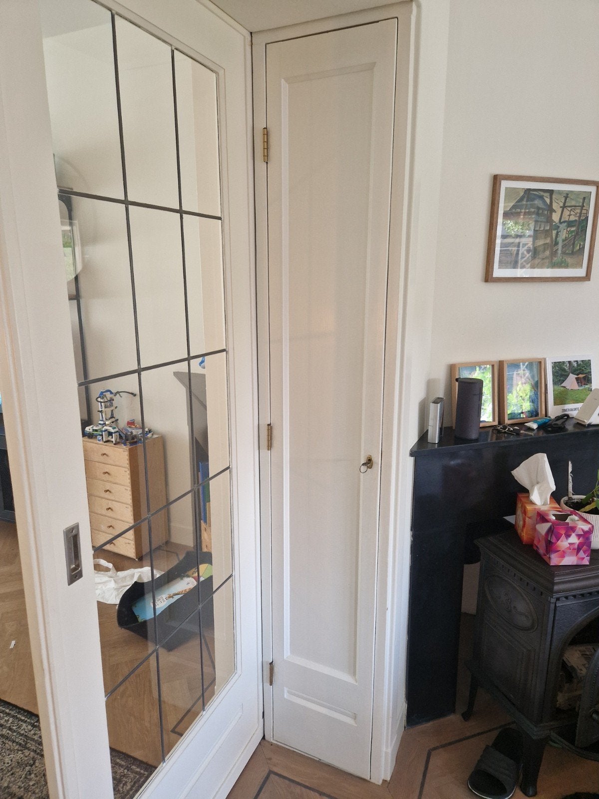 Originele jaren 30 paneeldeur met slot, Ophalen, Gebruikt, 200 cm of meer, Met slot