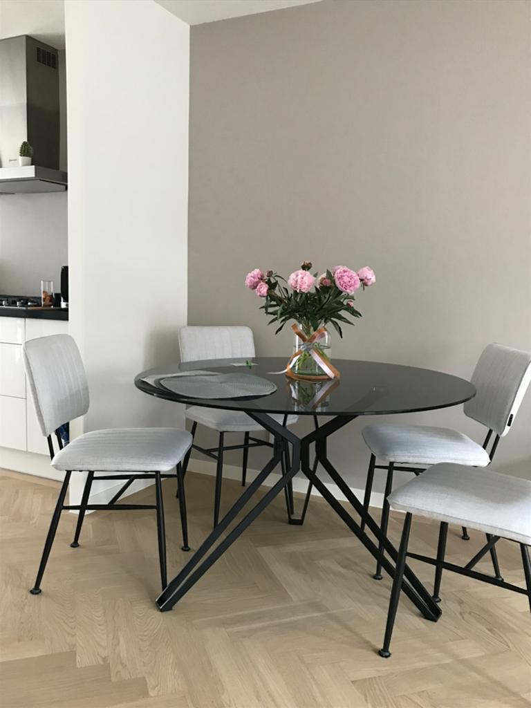 Pols potten glazen eettafel, Ophalen, Gebruikt, 50 tot 100 cm, Rond