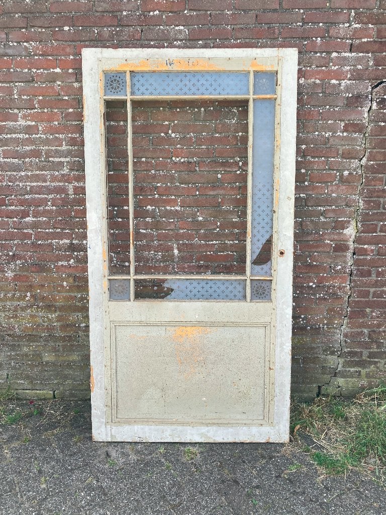 Oude houten deur met sierglas – 101  192 cm, Gebruikt, Binnendeur, Minder dan 200 cm, Glas