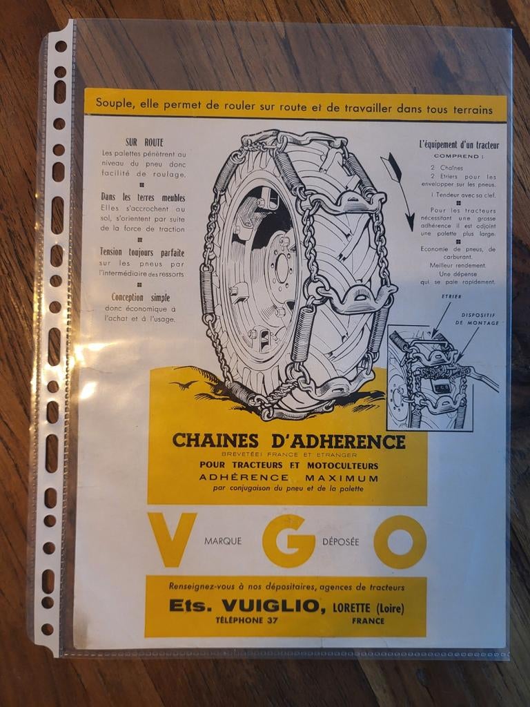 tractor folder Ets Vuiglio Chaines D'adherence, Ophalen of Verzenden, Zo goed als nieuw