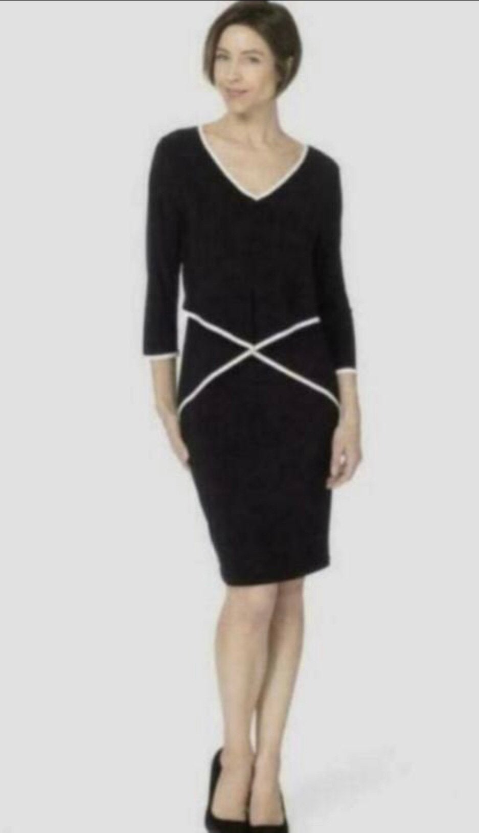 Ribkoff luxe stijlvolle jurk zwart wit accent 3/4 mouw 40, Maat 38/40 (M), Verzenden, Zwart, Nieuw