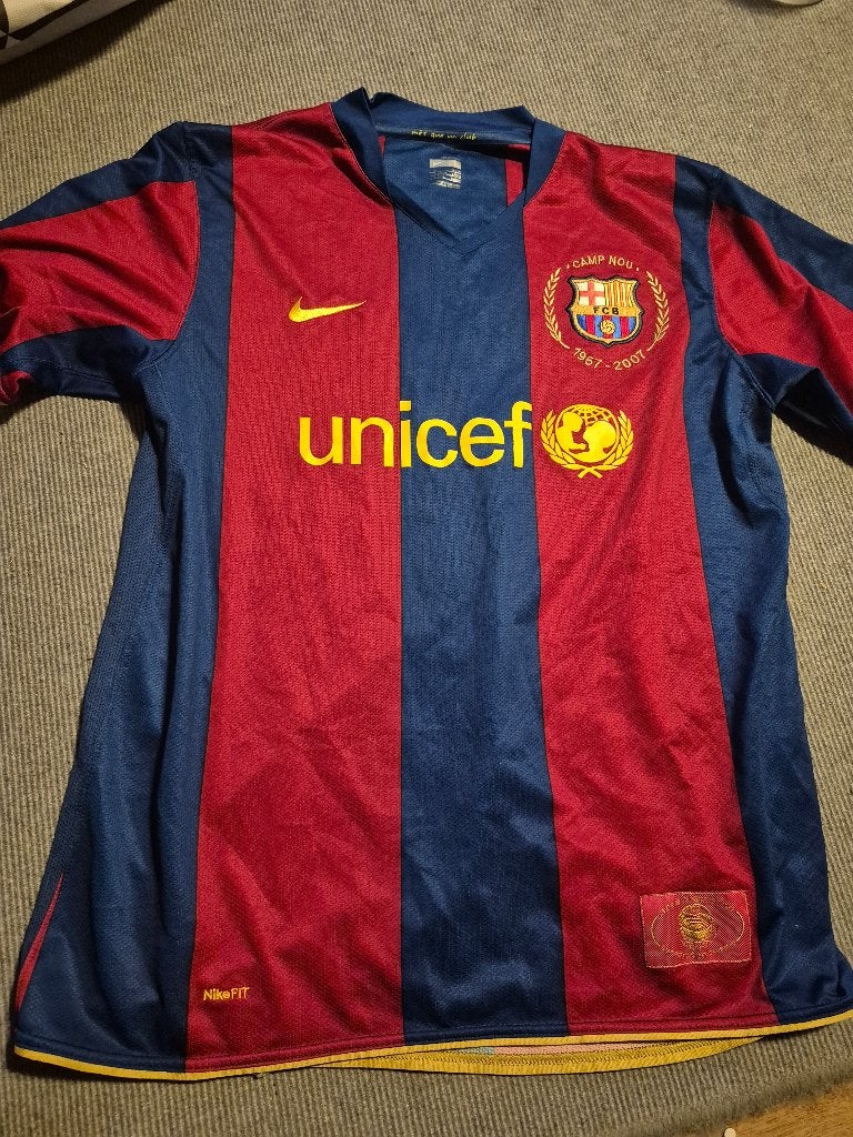 FC Barcelona Thuisshirt 2007 met opdruk Ronaldinho - Maat L, Maat L, Ophalen of Verzenden, Gebruikt, Shirt