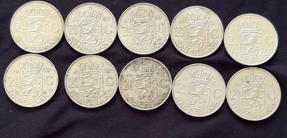 Set van 10 zilveren 2½ gulden munten Koningin Juliana, Koningin Juliana, Zilver, 2½ gulden, Verzenden