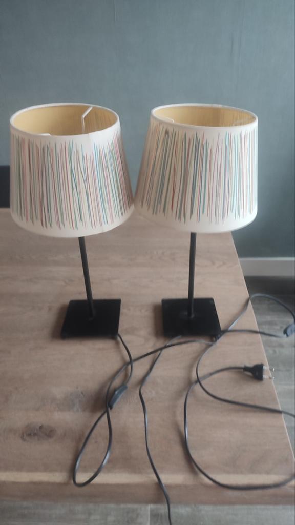 Set van 2 tafellampen met gestreepte kap, Huis en Inrichting, Lampen | Tafellampen, Ophalen of Verzenden, Minder dan 50 cm